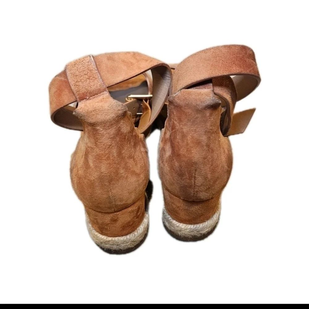 Chloé Lauren Womans Tobacco Suede Espadrille Wedge Designer  Sandals 38